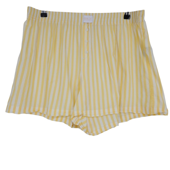 Old Navy Pajama Sleep Boxer Shorts Yellow Stripe Pull On Stretch High Rise Large - Picture 1 of 8